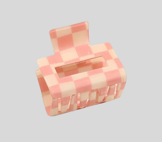 3 Piece Small Glossy Checkered Acrylic Hair Clips