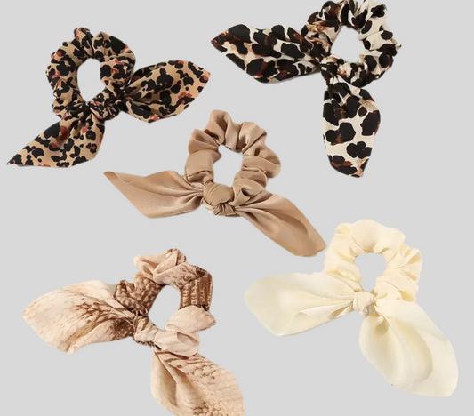 5 Piece Elastic Leopard Print Scrunchies