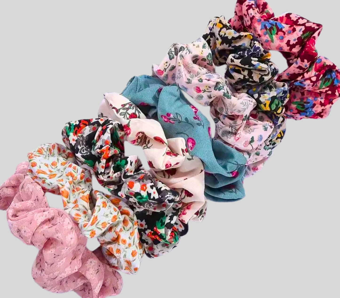 8 Piece Floral Elastic Hair Scrunchies