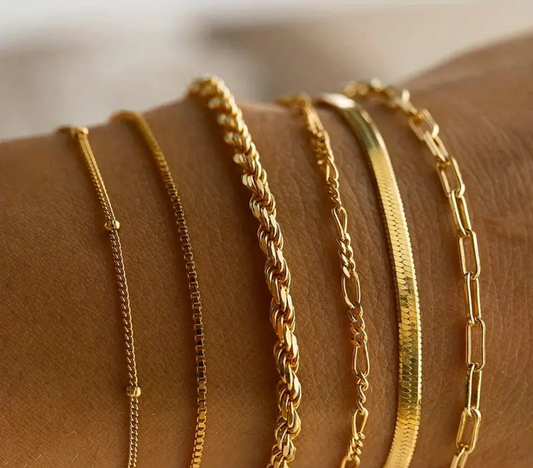 6 Piece 14K Gold Plated Bracelets