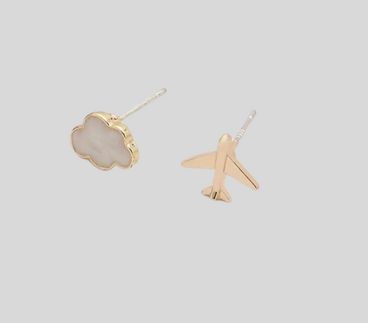 Airplane Cloud Earrings - 14k Gold Plated