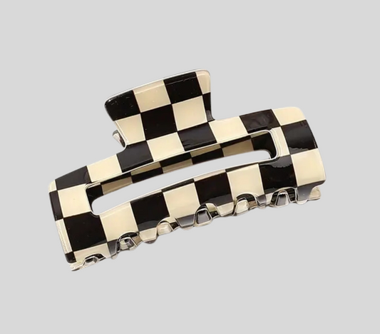 Black Glossy Checkered Acrylic Hair Clip