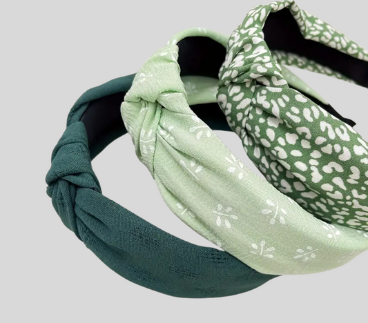 3 Piece Knotted Green Headbands