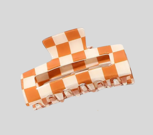 Orange Glossy Checkered Acrylic Hair Clip