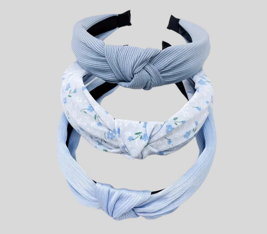 3 Piece Knotted Blue Headbands