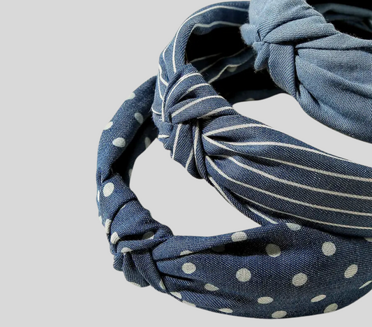 3 Piece Knotted Blue Denim Headbands